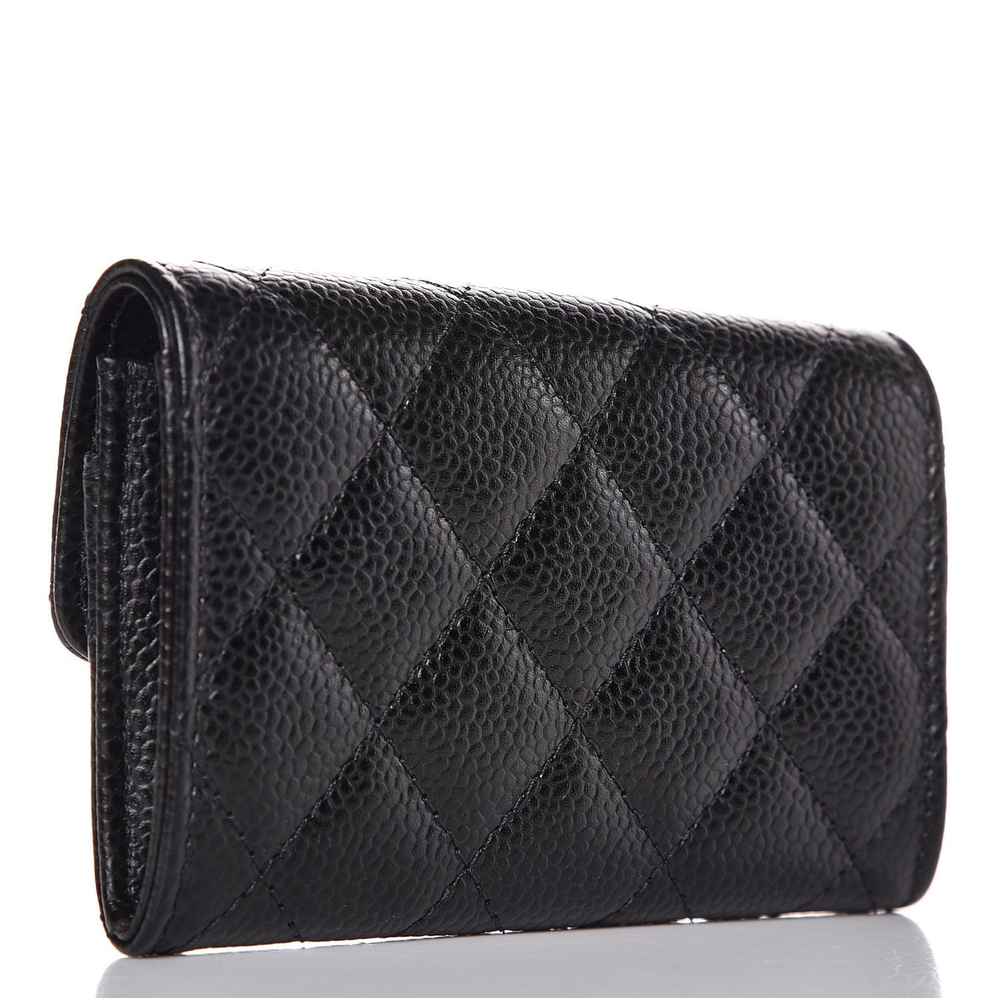 Caviar Quilted Flap Card Holder Black