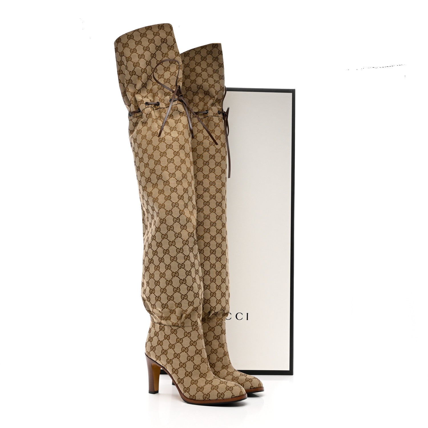 Gucci Monogram Over the Knee Boots 39 Beige Ebony 7 of 7