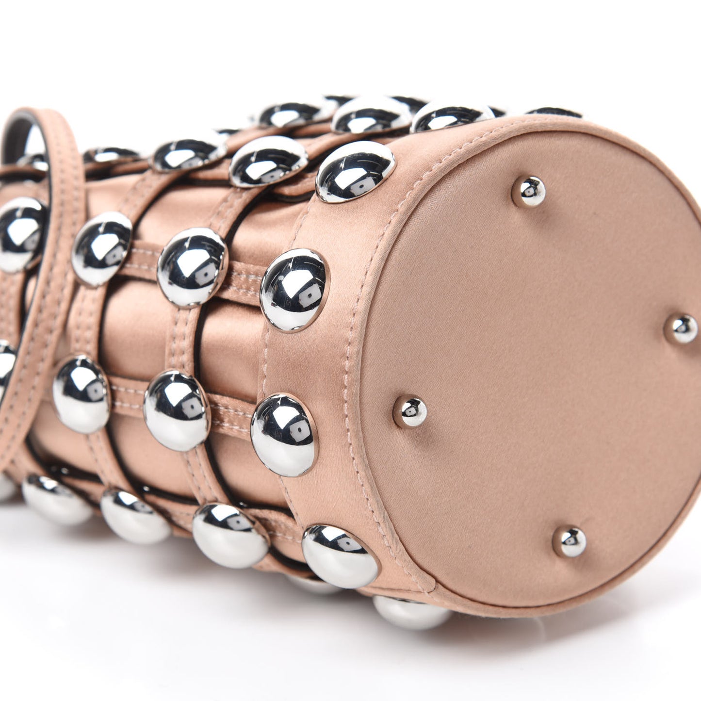 Satin Embellished Mini Roxy Bucket Bag Nude