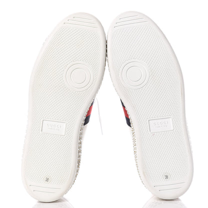 Gucci Calfskin Crystal Web Bee Embroidered Womens Ace Platform Sneakers 38 White 5 of 9