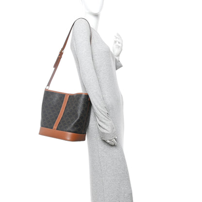 Celine Triomphe Canvas Calfskin Medium Bucket Bag Tan 2 of 11