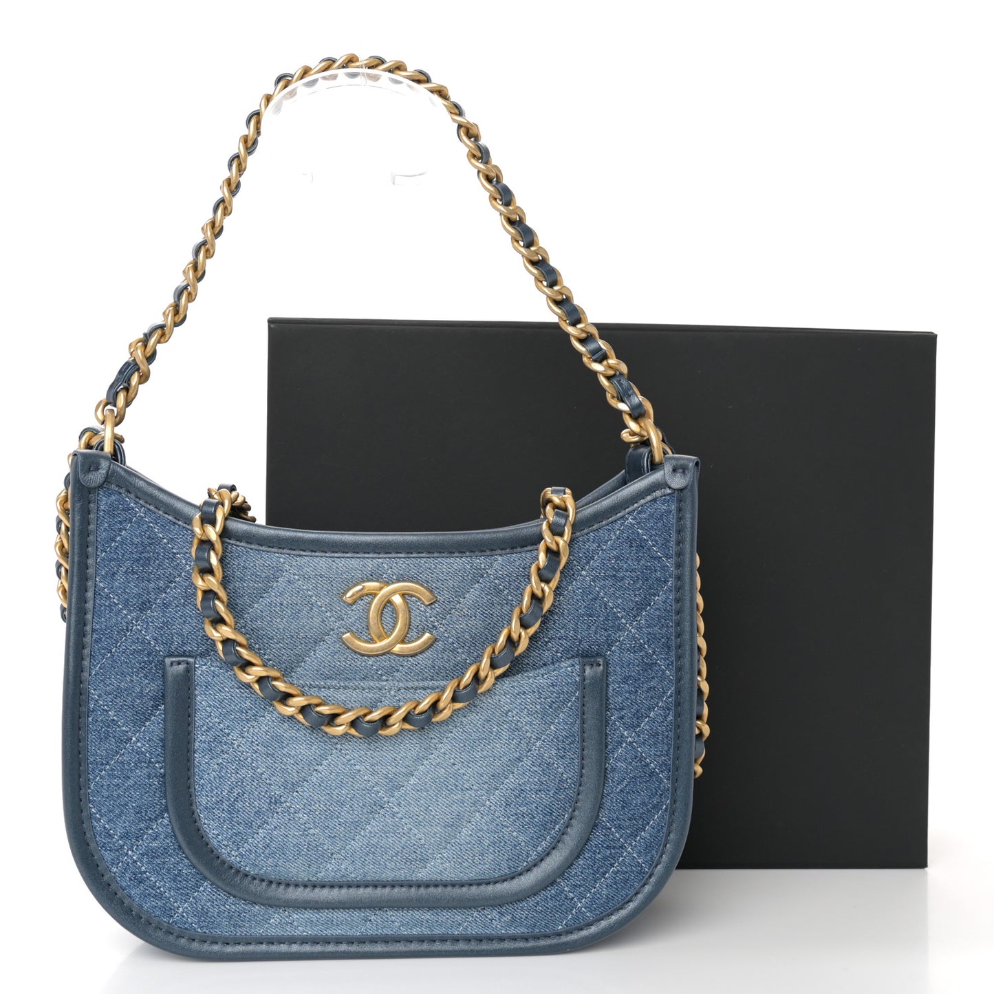 Washed Denim Quilted Hobo Blue