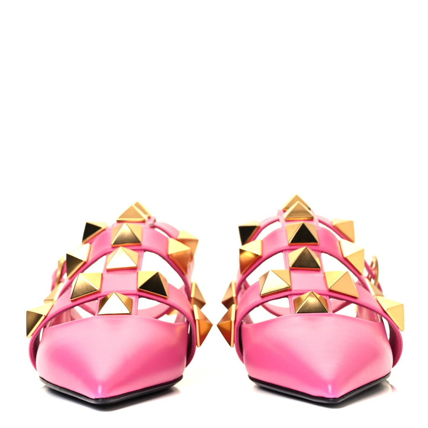 Calfskin Roman Stud Ankle Strap Flat Mules 38.5 Feminine Pink