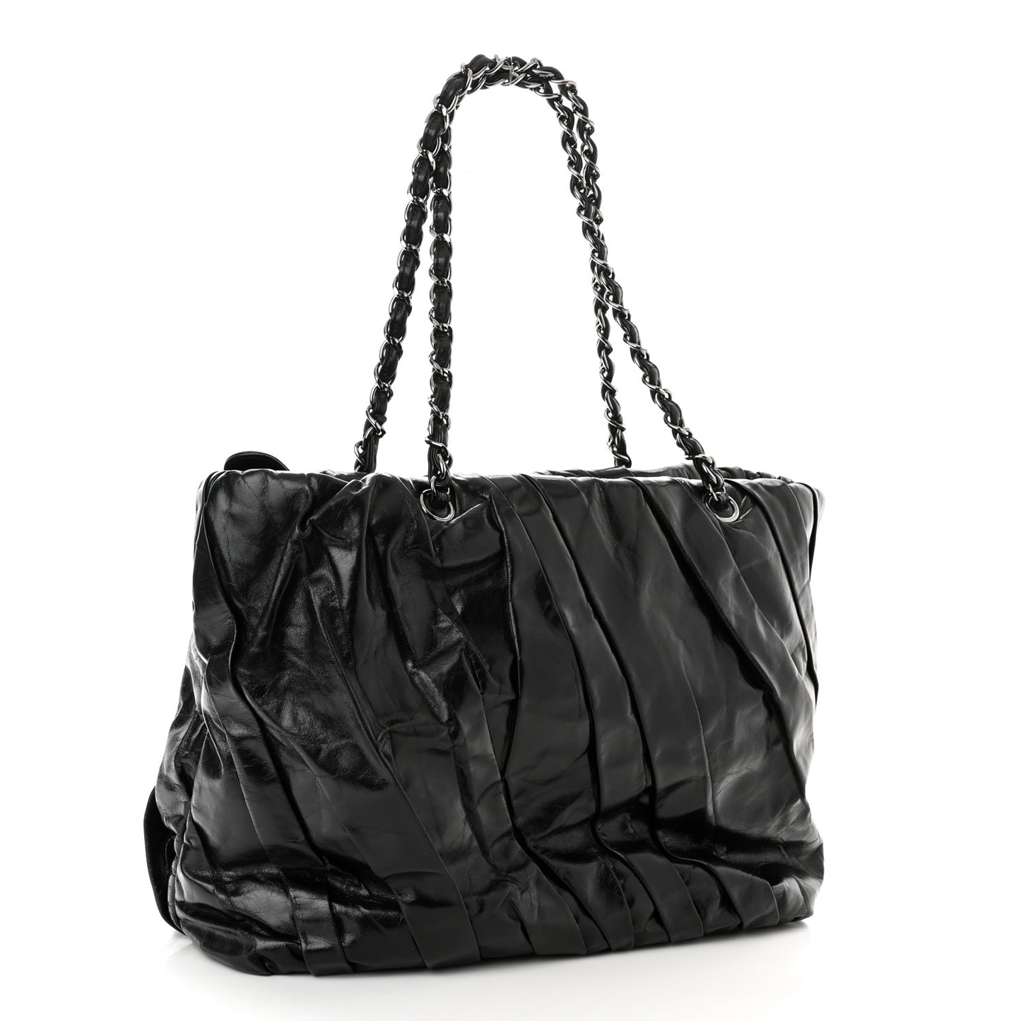 Glazed Calfskin Large Twisted Tote Black