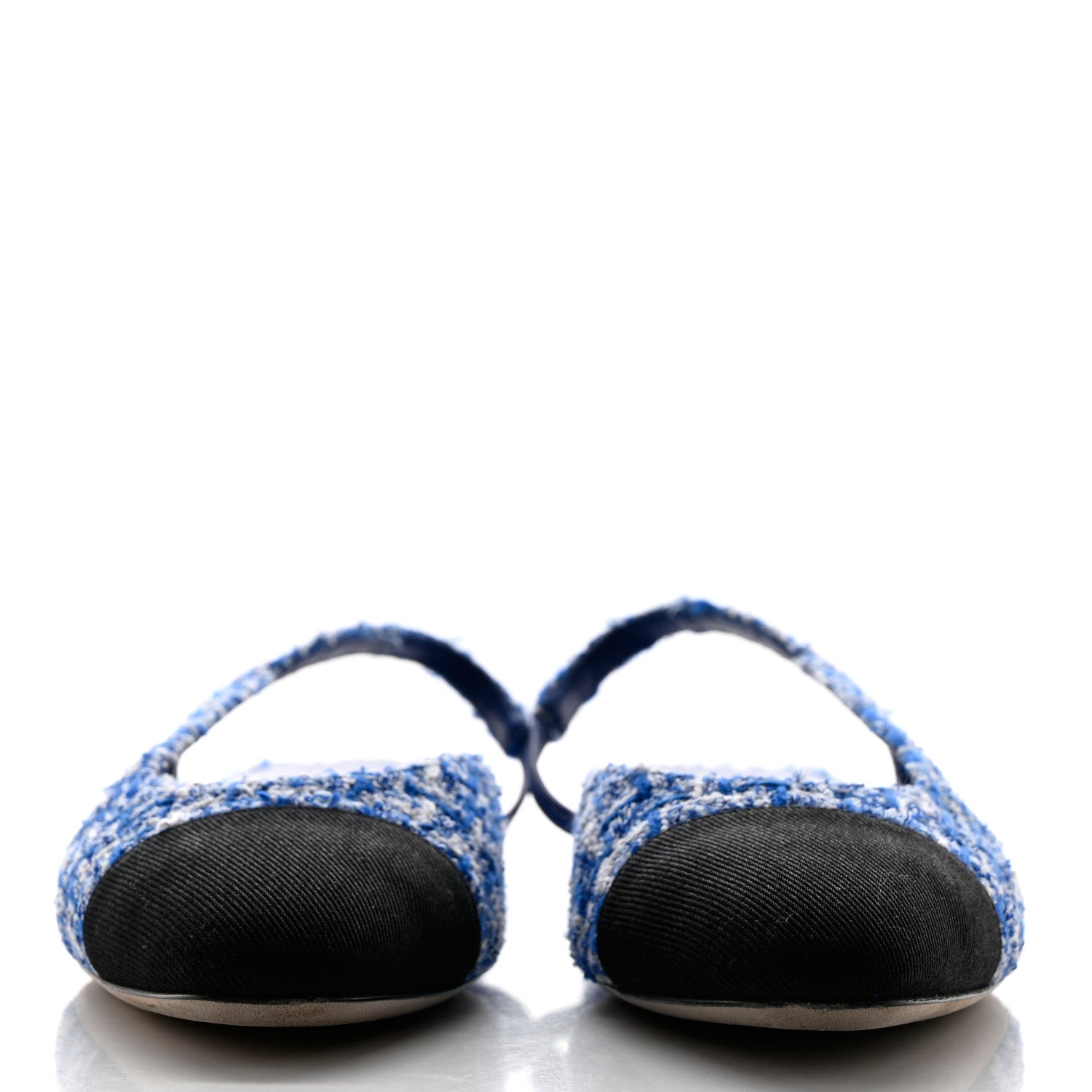 Chanel Tweed Cap Toe CC Slingback Flat 38.5 Blue Black 2 of 9