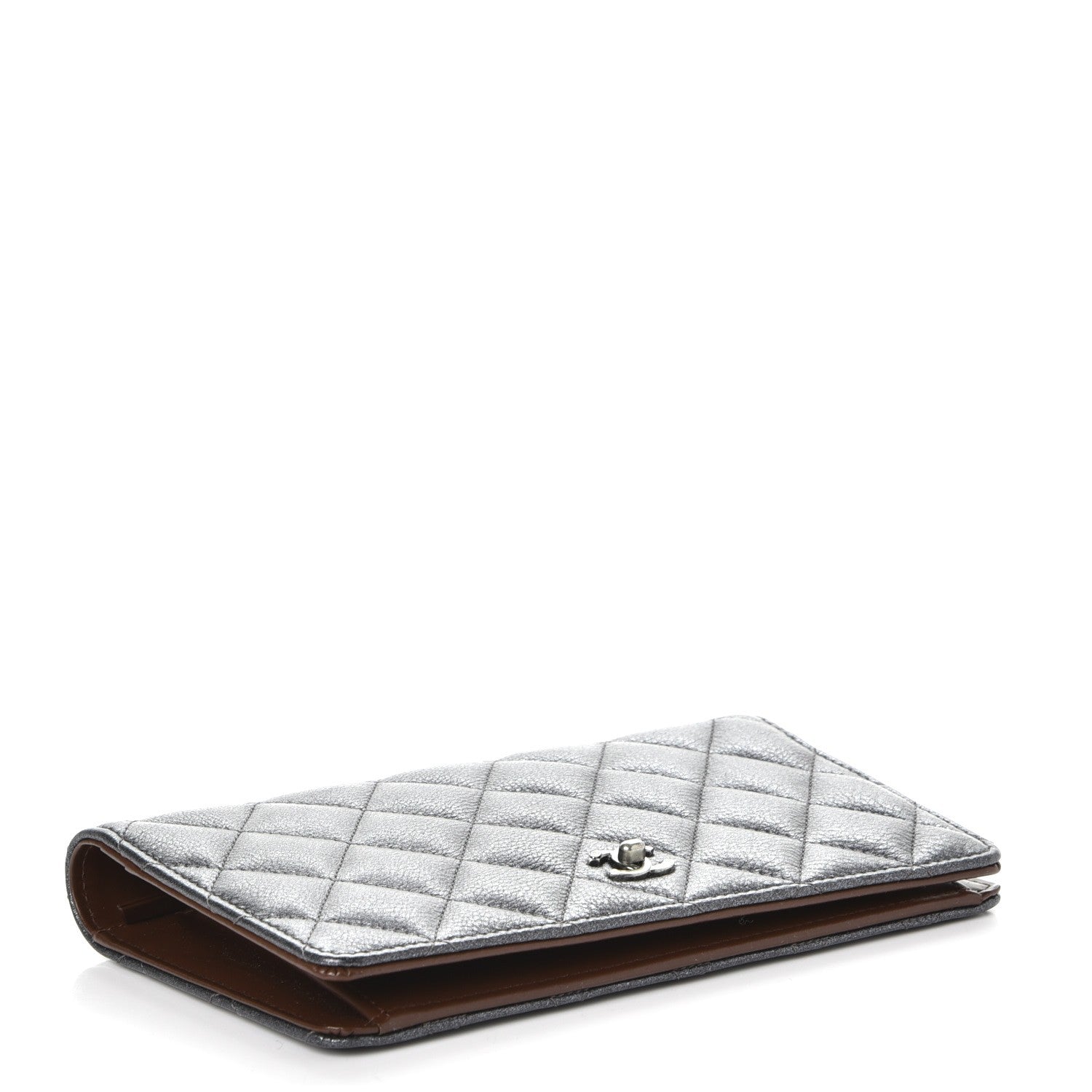 Chanel Metallic Calfskin Quilted Yen Wallet Charcoal 4 of 9