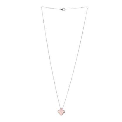 Van Cleef & Arpels 18K White Rose Gold Diamond Guilloche Vintage Alhambra Pendant Necklace 3 of 7