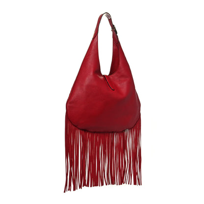 Gucci Cellarius Calfskin Large New Jackie Nouveau Fringe Hobo Red Flame 2 of 13