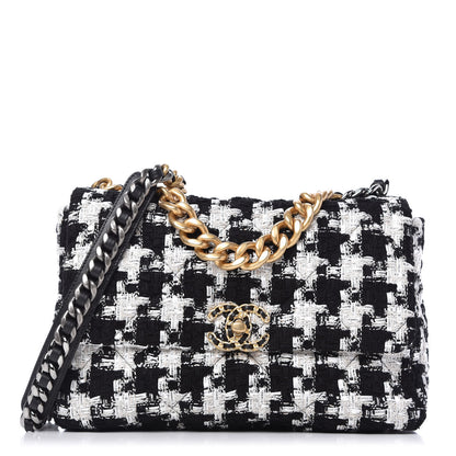 Chanel Tweed Quilted Large 19 Flap Black Ecru White 1 of 10
