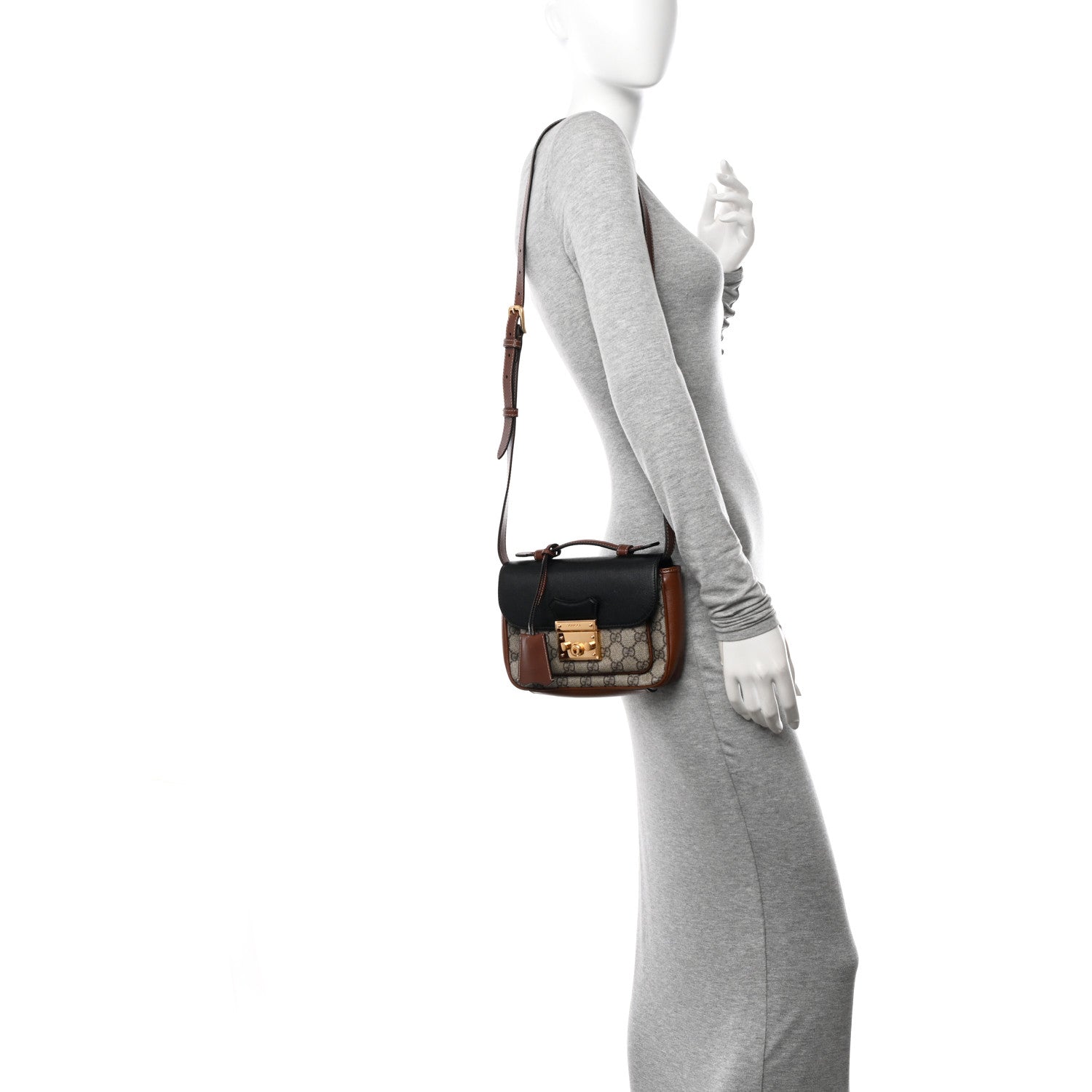 Gucci GG Supreme Monogram New Sakai Lux Calfskin Mini Padlock Flap Pocket Shoulder Bag Beige Ebony Black Cuir 2 of 14