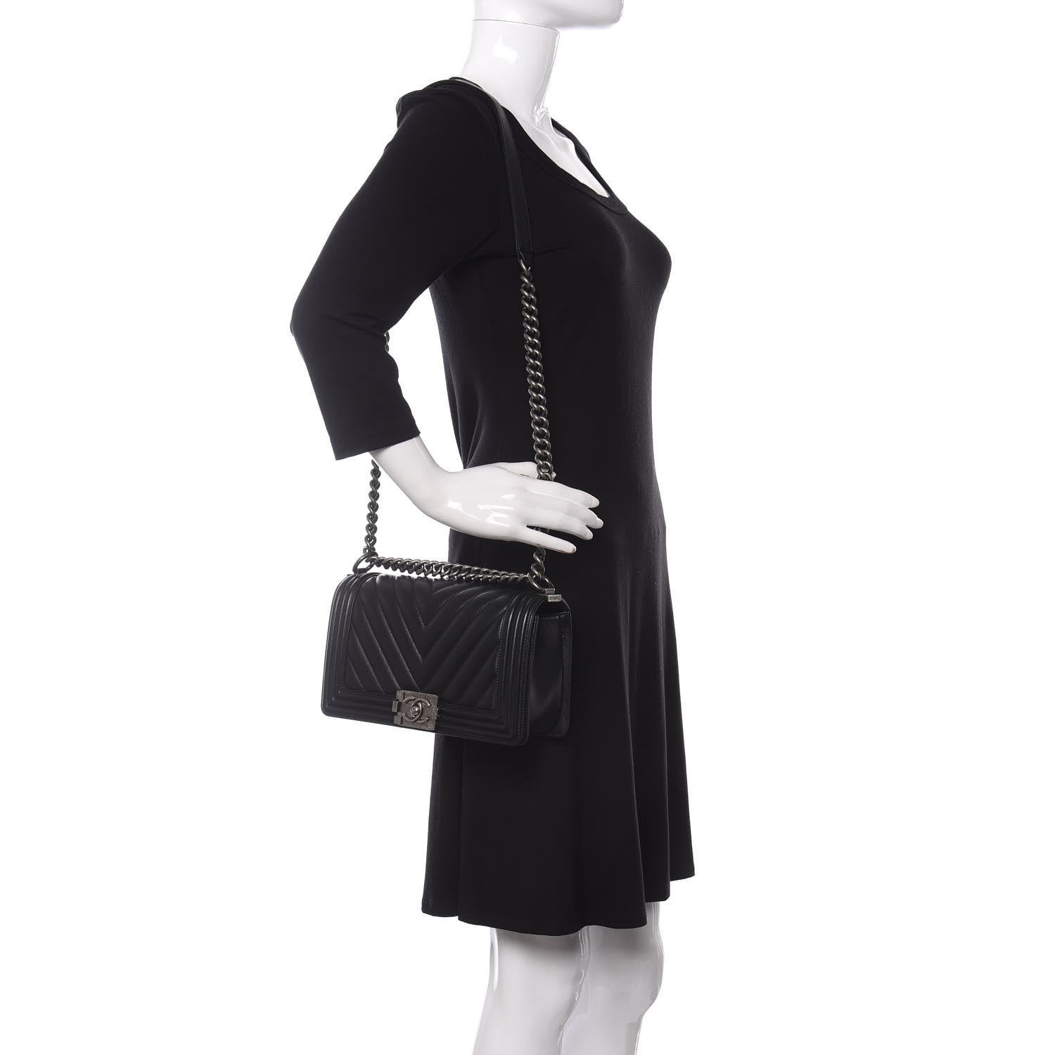 Chanel Calfskin Chevron Quilted Medium Boy Flap Black 2 of 12