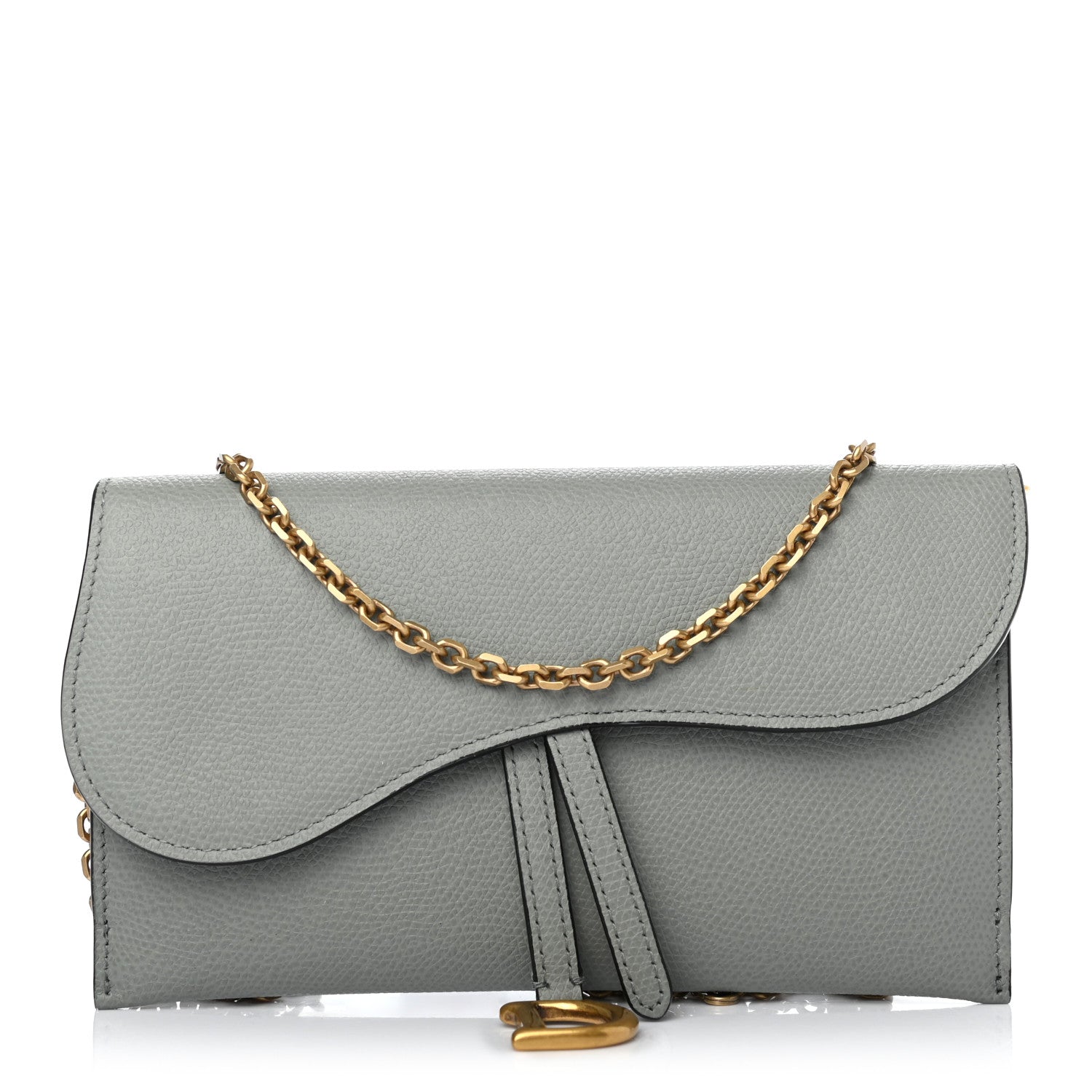 Christian Dior Grained Calfskin Saddle Chain Wallet Pouch Cloud Blue 2 of 7
