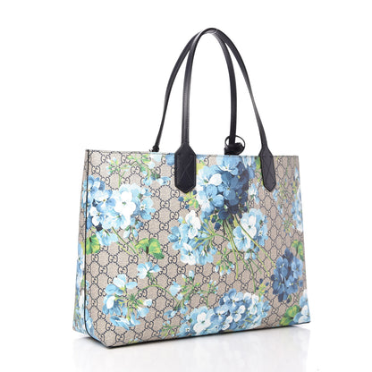 Gucci GG Supreme Monogram Blooms Medium Reversible Tote Beige Blue Navy 4 of 11