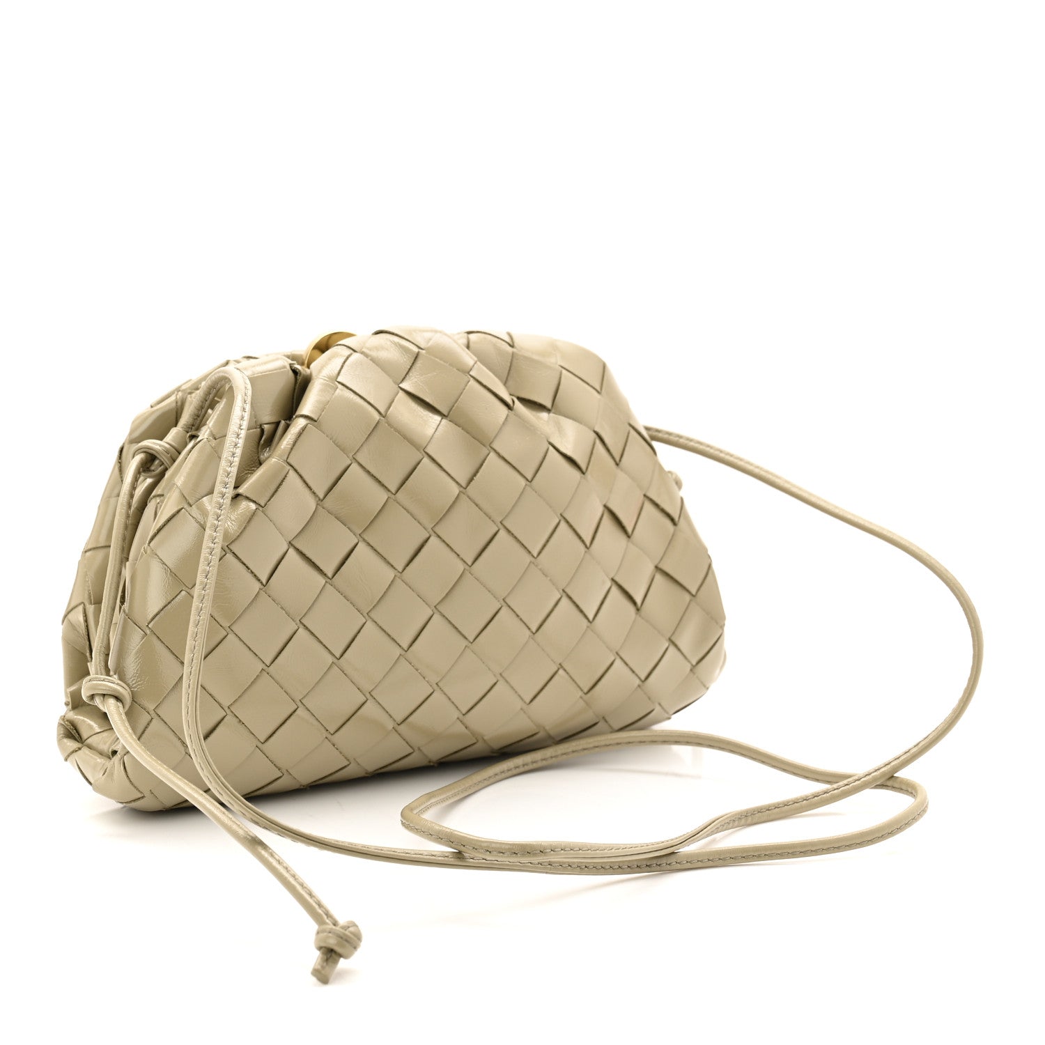 Bottega Veneta Patent Intrecciato The Mini Pouch Travertine