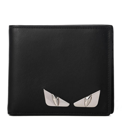 Fendi Calfskin Metal Monster Eyes Bi-fold Wallet Black 1 of 6
