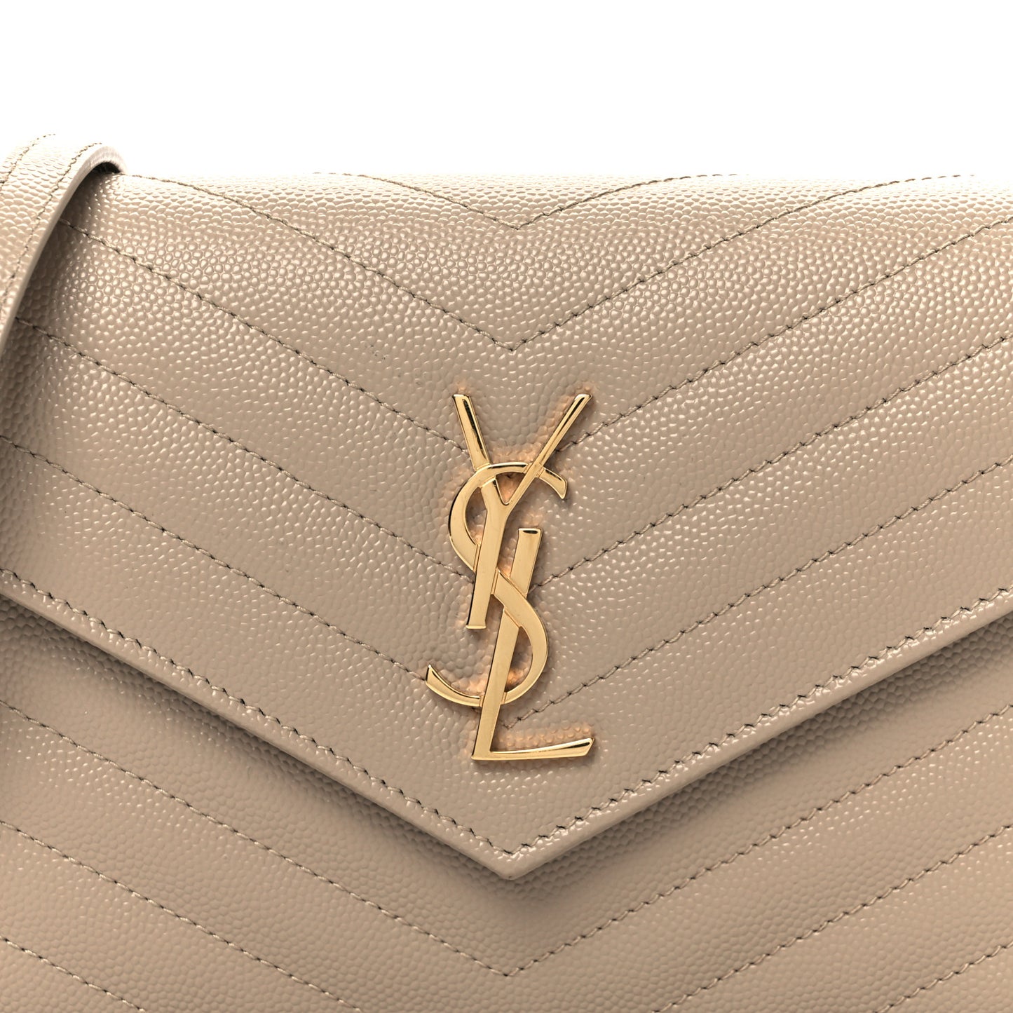Grain De Poudre Matelasse Chevron Monogram Envelope Chain Wallet Dark Beige