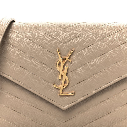 Saint Laurent Grain De Poudre Matelasse Chevron Monogram Envelope Chain Wallet Dark Beige 15 of 19