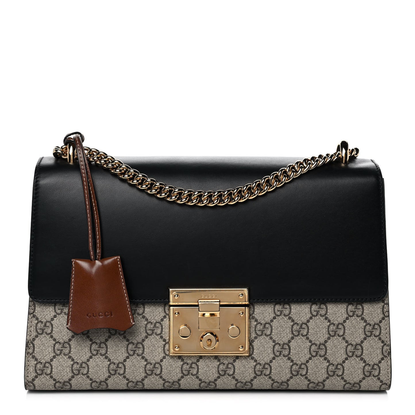 GG Supreme Monogram Calfskin Medium Padlock Shoulder Bag Beige Black Cuir