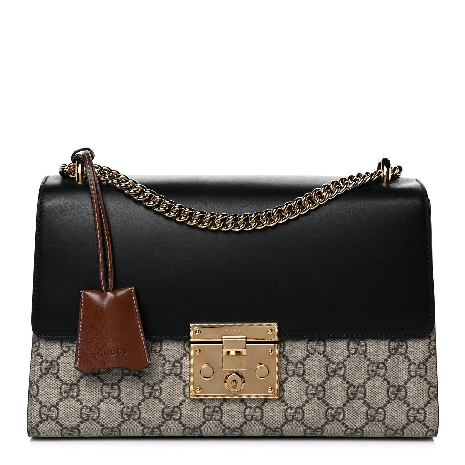Gucci GG Supreme Monogram Calfskin Medium Padlock Shoulder Bag Beige Black Cuir 1 of 13