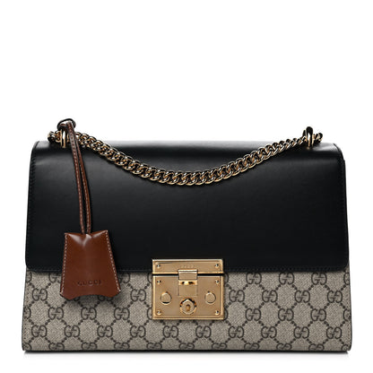Gucci GG Supreme Monogram Calfskin Medium Padlock Shoulder Bag Beige Black Cuir 1 of 13