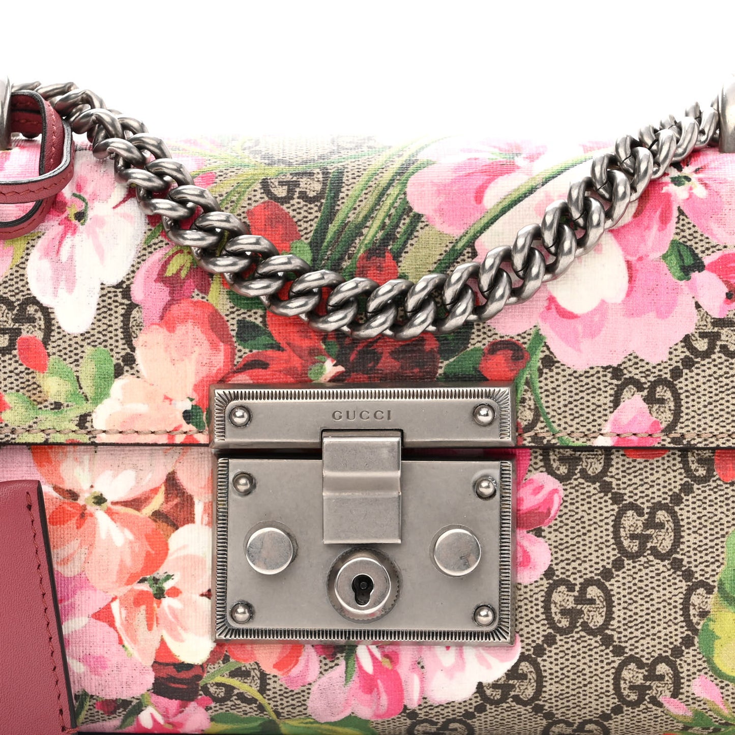 GG Supreme Monogram Blooms Small Padlock Shoulder Bag Beige Multicolor Dry Rose