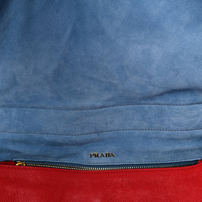 Prada Shearling Fur Calfskin Suede Shoulder Bag Red 11 of 11