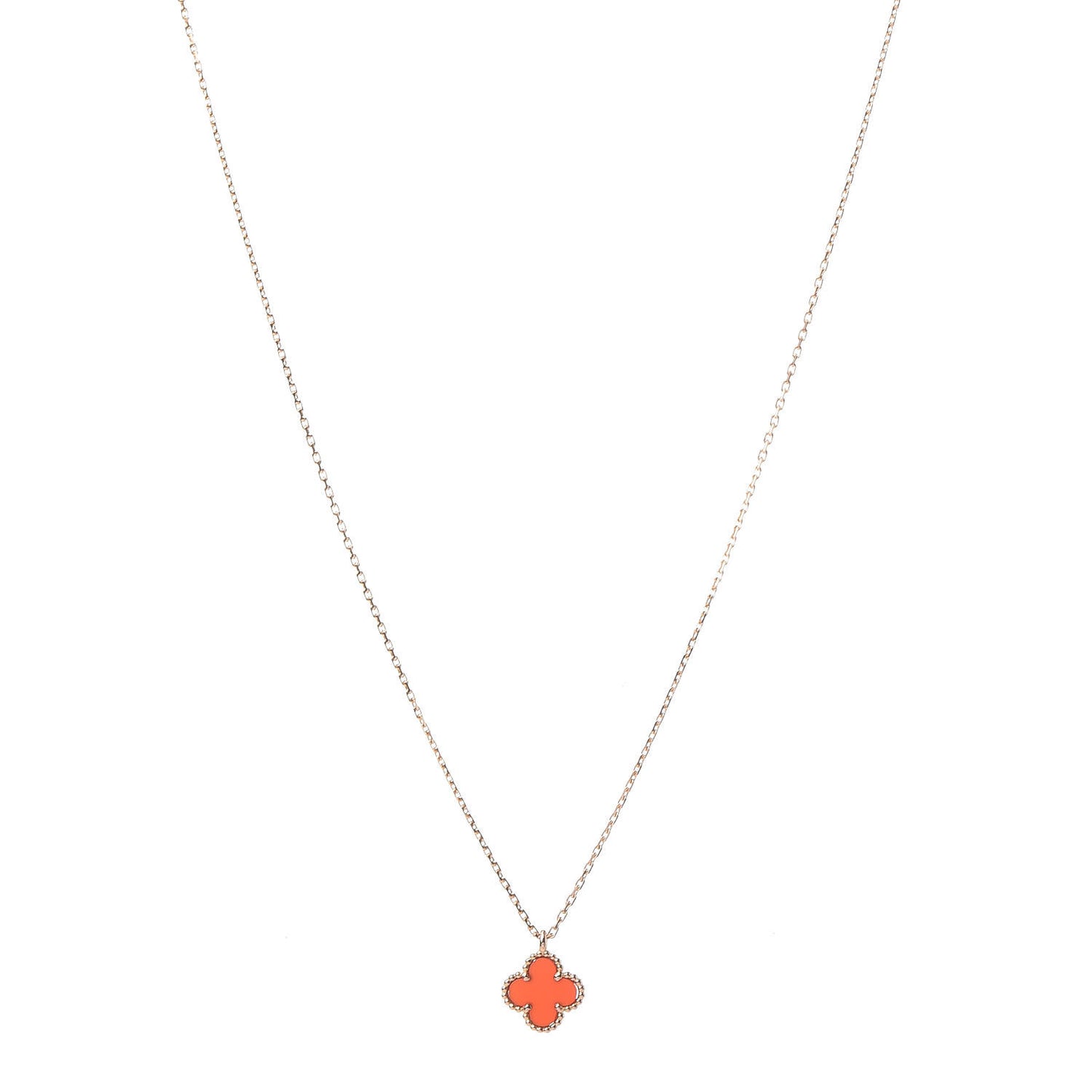 18K Rose Gold Carnelian Sweet Alhambra Pendant Necklace