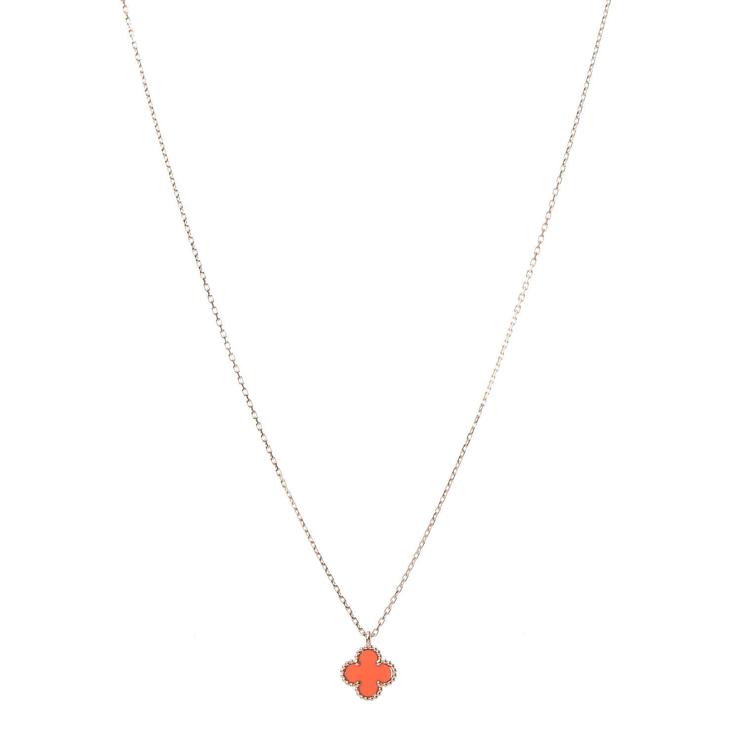 Van Cleef & Arpels 18K Rose Gold Carnelian Sweet Alhambra Pendant Necklace 1 of 8