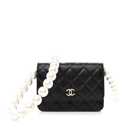 Chanel Calfskin Quilted Mini Maxi Pearls Wallet On Chain WOC Black 1 of 13
