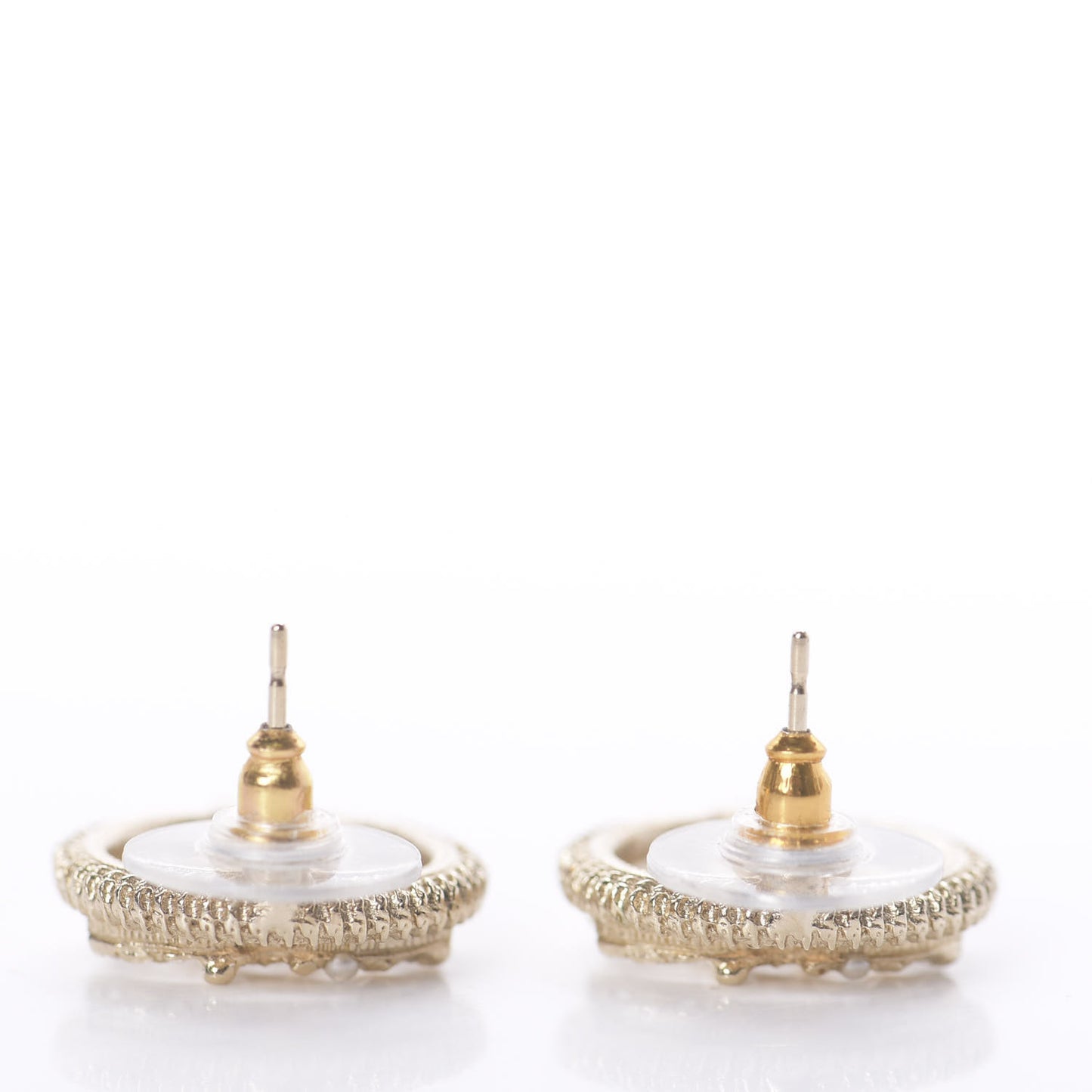 Pearl Crystal CC Round Earrings Gold