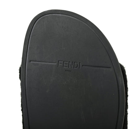 Fendi Shearling Logo Slide Sandals 36.5 Black Latte Brownie 6 of 11
