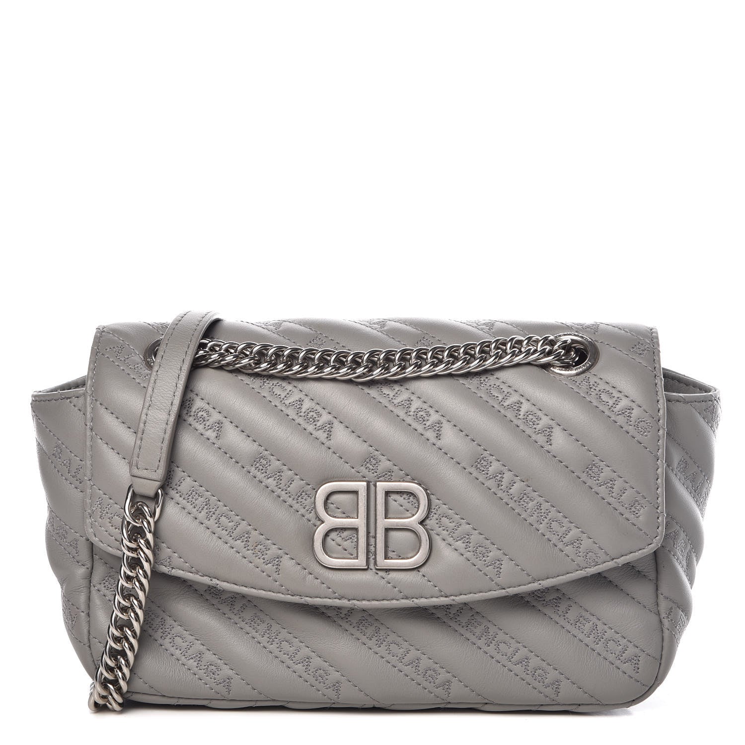 Balenciaga Calfskin Logo Matelasse S BB Round Shoulder Bag Gris Haussmannien 1 of 9