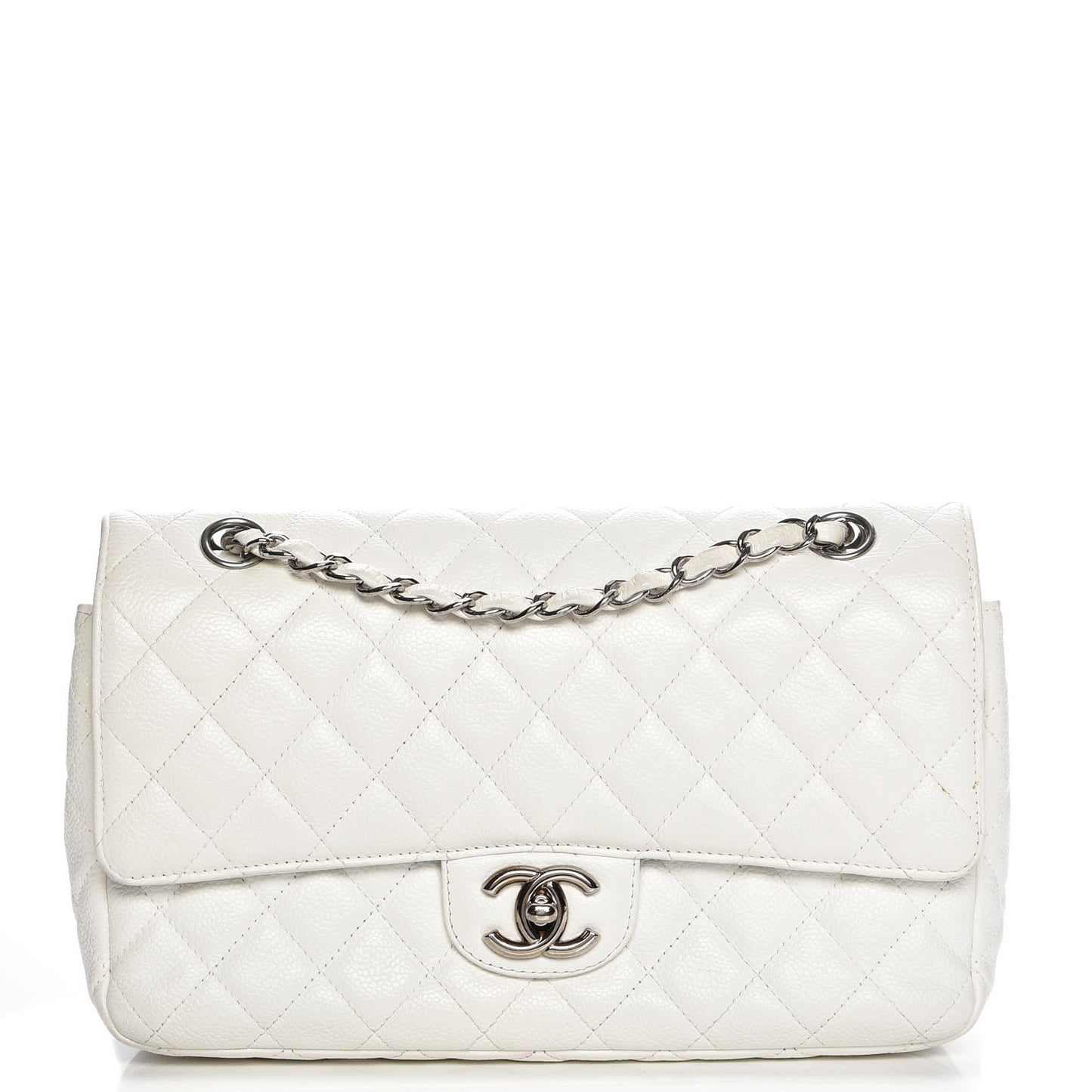 Washed Caviar Quilted Medium Double Flap White