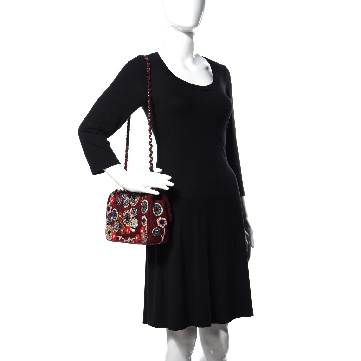 Chanel Felt Flower Embroidered Medium Double Flap Burgundy Multicolor 2 of 13