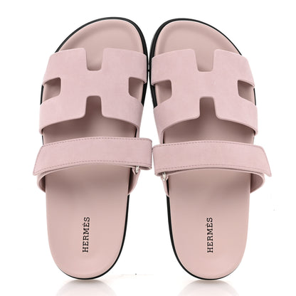 Hermes Suede Goatskin Womens Chypre Sandals 40 Rose Porcelaine 2 of 10
