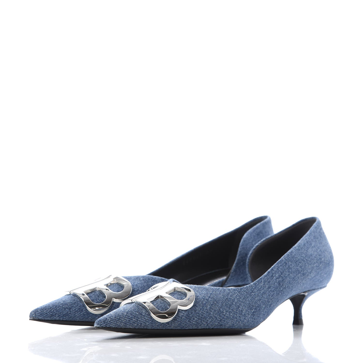 Balenciaga Denim BB D'Orsay Kitten Heel Pump 37 Light Blue 3 of 9