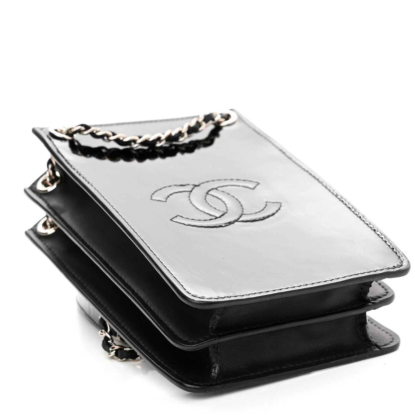 Patent CC Phone Holder Crossbody Black