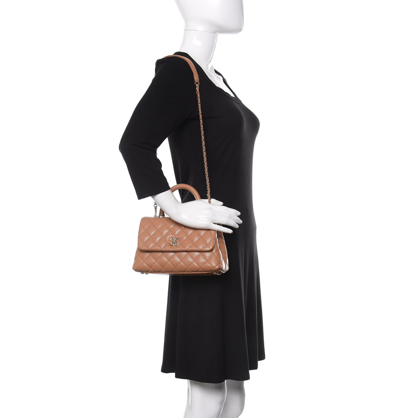Caviar Quilted Mini Coco Handle Flap Brown