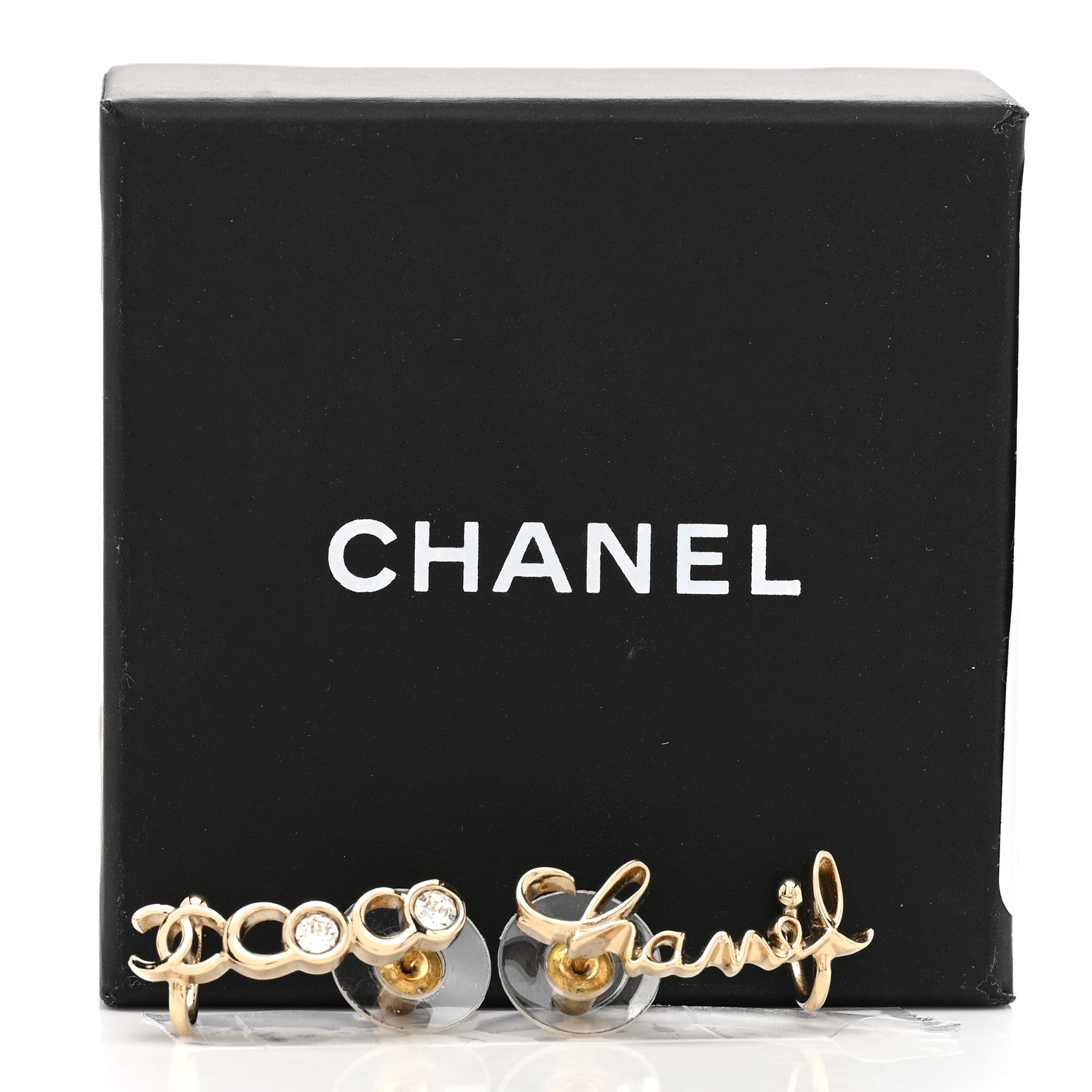 Chanel Metal Crystal Coco Script CC Climber Earrings Gold 5 of 5