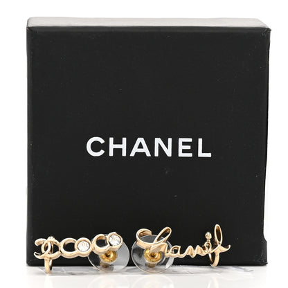 Chanel Metal Crystal Coco Script CC Climber Earrings Gold 5 of 5