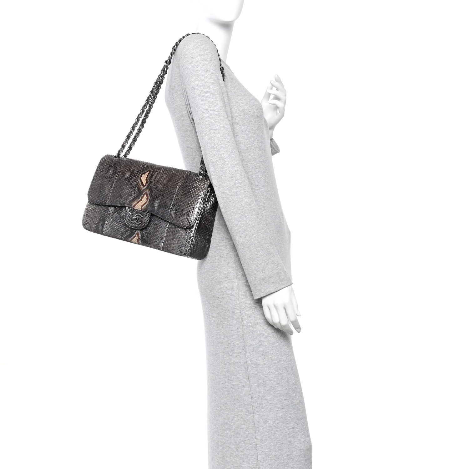 Chanel Metallic Snakeskin Jumbo Double Flap Blue 1878801