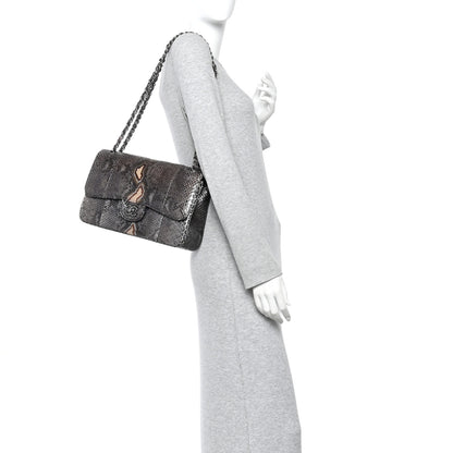 Chanel Metallic Snakeskin Jumbo Double Flap Blue 2 of 10