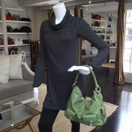 Leather Large Multipocket Hobo Green