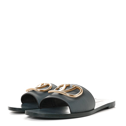 Valentino Garavani Grainy Cowhide Vlogo Flat Slide Sandals 38.5 Amadeus 3 of 9