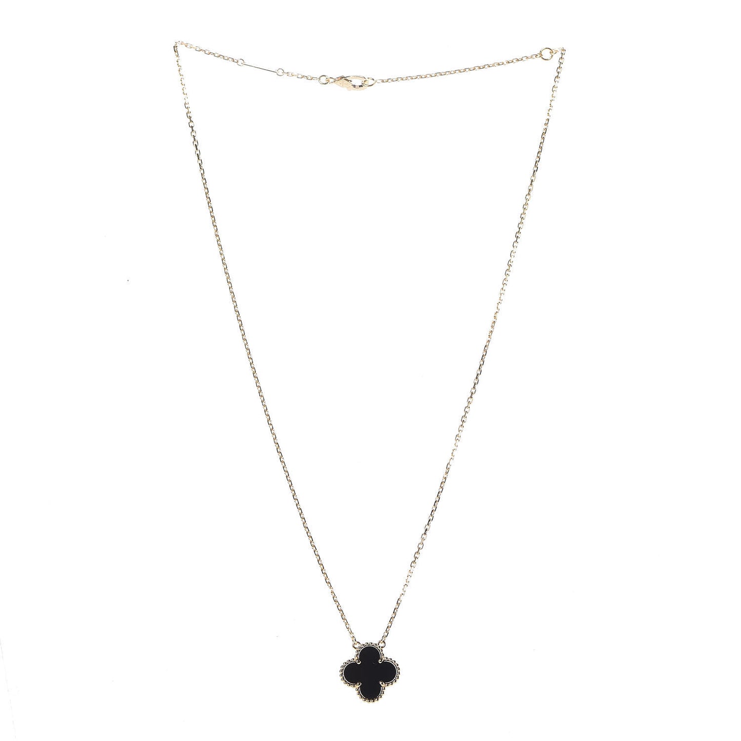 18K Yellow Gold Black Onyx Vintage Alhambra Pendant Necklace