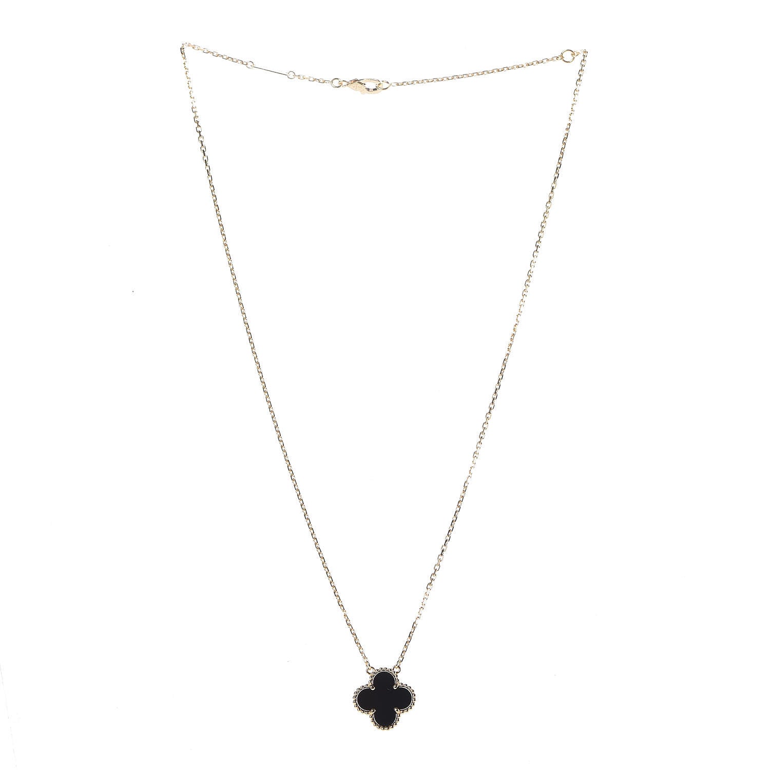 Van Cleef & Arpels 18K Yellow Gold Black Onyx Vintage Alhambra Pendant Necklace 3 of 7