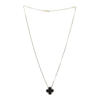 Van Cleef & Arpels 18K Yellow Gold Black Onyx Vintage Alhambra Pendant Necklace 3 of 7