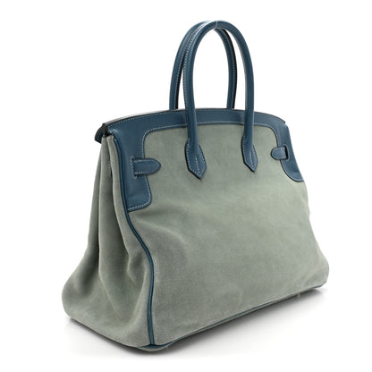 Hermes Veau Doblis Evergrain Grizzly Birkin 35 Bleu de Galice Ciel 2 of 13