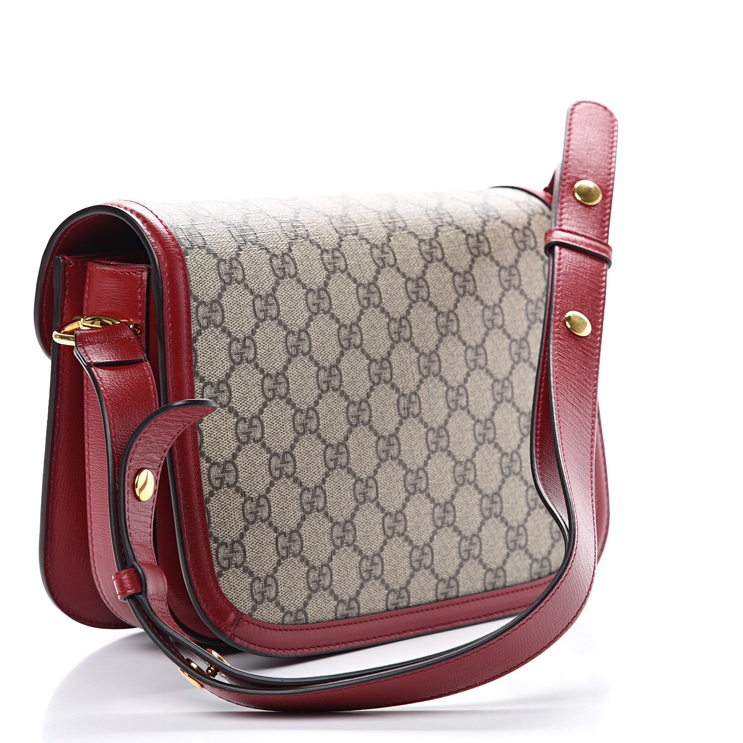 Gucci GG Supreme Monogram Azalea Calfskin Horsebit 1955 Shoulder Bag Beige Ebony New Cherry Red 2 of 11