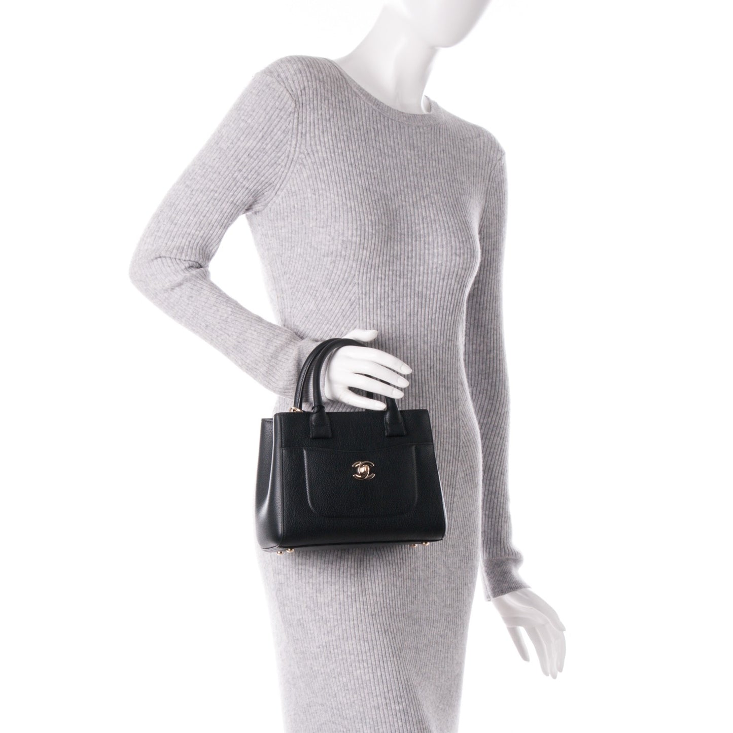 Grained Calfskin Mini Neo Executive Shopper Tote Black